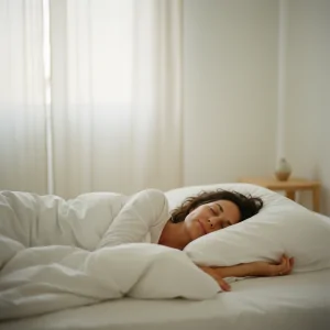 Femme se préparant pour dormir avec des habitudes naturelles — complément sommeil sans mélatonine