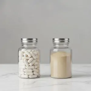 Association magnésium et ashwagandha sur une surface naturelle — compléments anti-stress