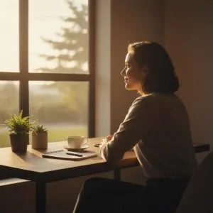 Femme se relevant progressivement d'un burnout — récupérer naturellement après l'épuisement